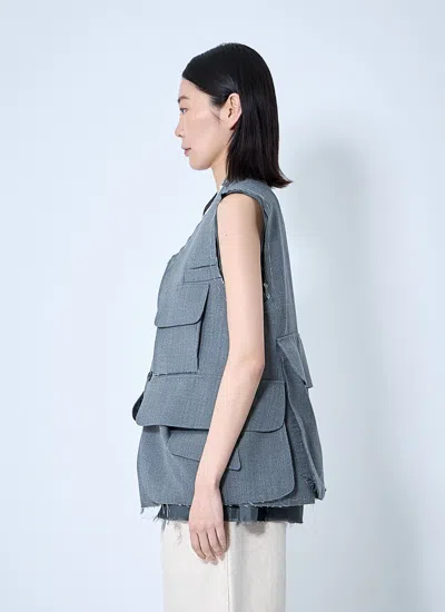 Maison Margiela Women Distressed Wool Waistcoat In Blue