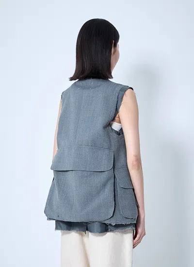 Maison Margiela Women Distressed Wool Waistcoat In Blue