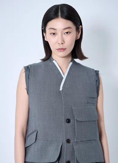 Maison Margiela Women Distressed Wool Waistcoat In Blue