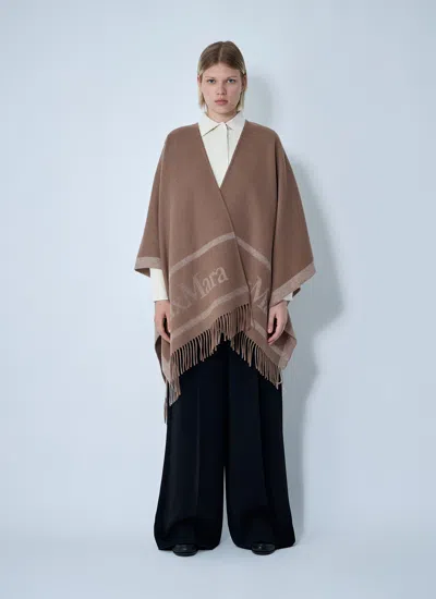 Max Mara Camel Jacquard Wool Hilde Poncho In Neutral