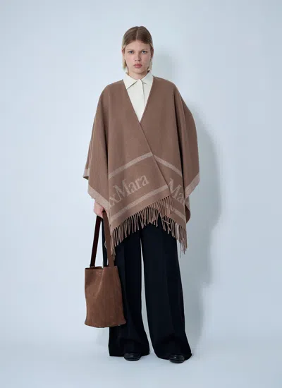 Max Mara Camel Jacquard Wool Hilde Poncho In Neutral