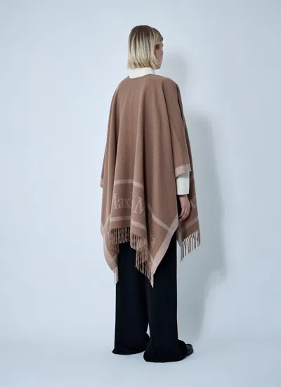 Max Mara Camel Jacquard Wool Hilde Poncho In Neutral