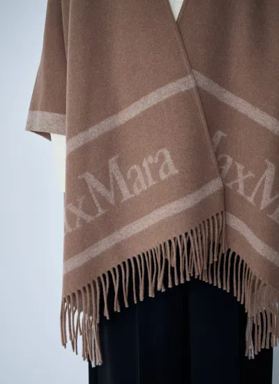 Max Mara Camel Jacquard Wool Hilde Poncho In Neutral