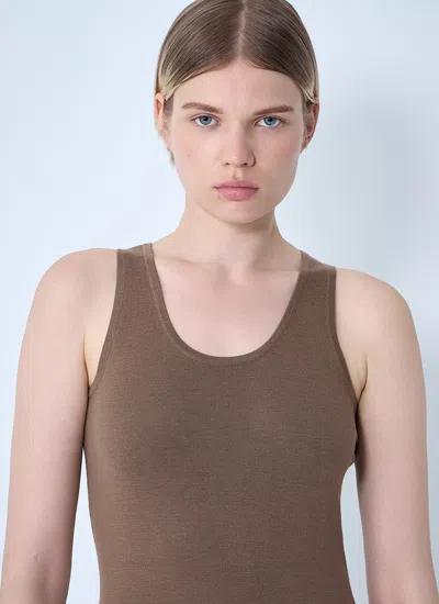 Max Mara Women Knitted Wool Midi Dress In Brown