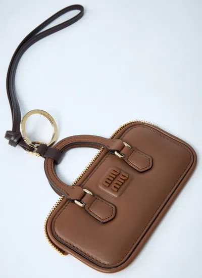Miu Miu Leather Keyring Top Handle In Brown