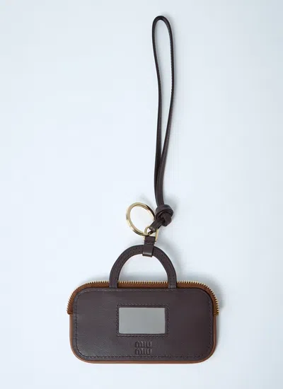 Miu Miu Leather Keyring Top Handle In Brown