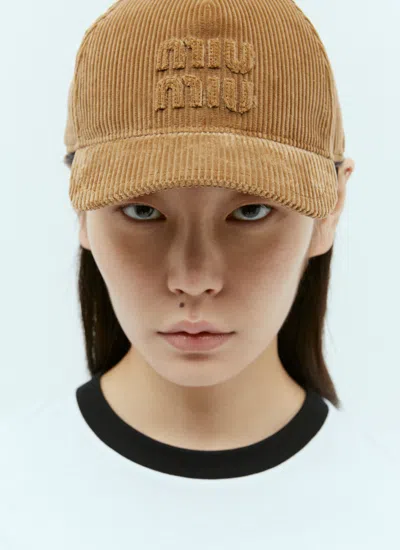 Miu Miu Women Embossed Logo Velvet Baseball Cap