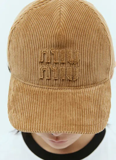 Miu Miu Women Embossed Logo Velvet Baseball Cap