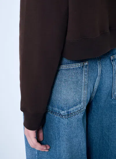 Miu Miu Short Cotton Hoodie With Drawstring And Hood In Brown