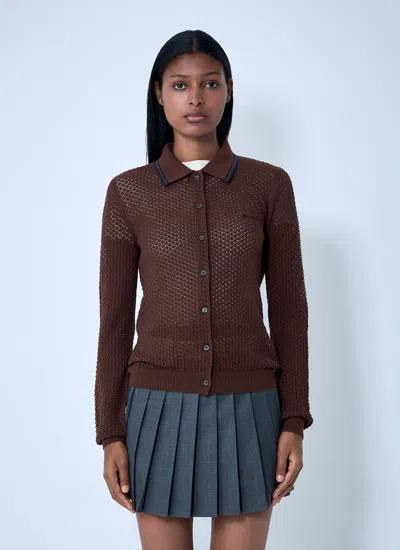 Miu Miu Women Open-knit Cardigan In Brown