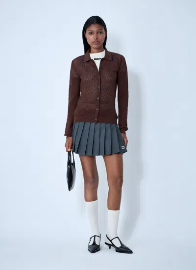 Miu Miu Women Open-knit Cardigan In Brown
