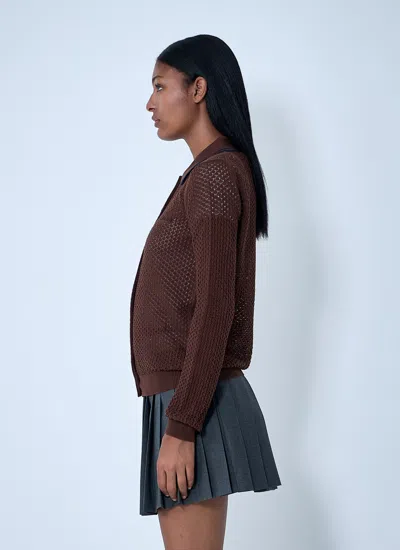 Miu Miu Women Open-knit Cardigan In Brown