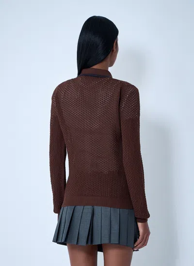 Miu Miu Women Open-knit Cardigan In Brown