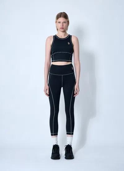 Moncler Logo Leggings Featuring Contrast Stitching In Black