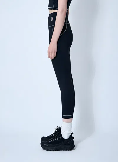 Moncler Logo Leggings Featuring Contrast Stitching In Black