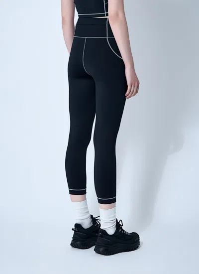Moncler Logo Leggings Featuring Contrast Stitching In Black