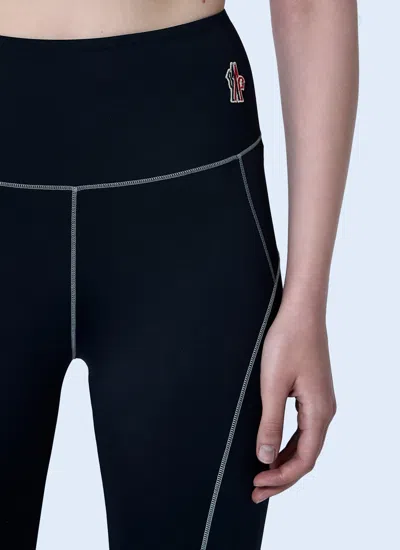 Moncler Logo Leggings Featuring Contrast Stitching In Black