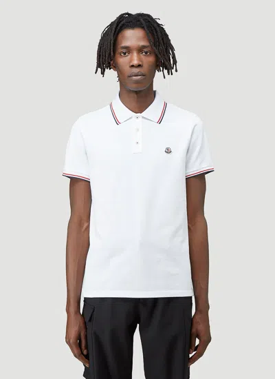 Moncler Classic White Cotton Polo With Signature Tri-color Trim
