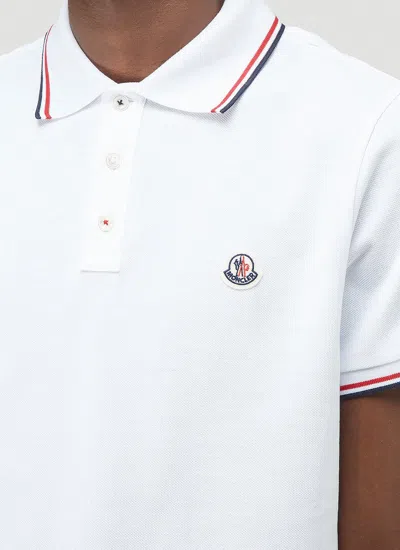 Moncler Classic White Cotton Polo With Signature Tri-color Trim