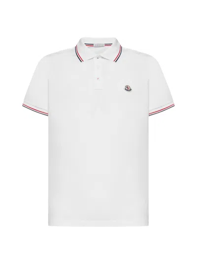 Moncler Classic White Cotton Polo With Signature Tri-color Trim