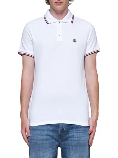 Moncler Classic White Cotton Polo With Signature Tri-color Trim