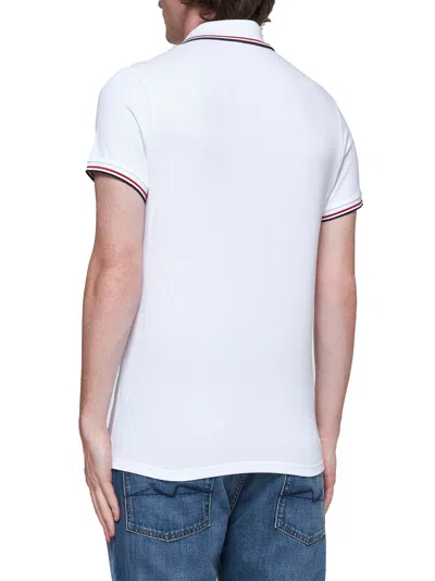 Moncler Classic White Cotton Polo With Signature Tri-color Trim