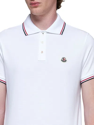 Moncler Classic White Cotton Polo With Signature Tri-color Trim