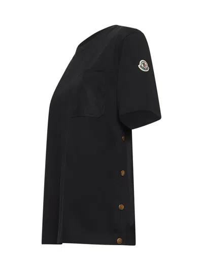 Moncler Women Black Cotton Pocket T-shirt In Black