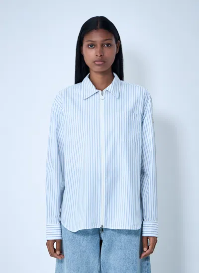 Moncler Women Striped Shirt With Logo Patch In Blue