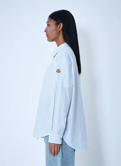 Moncler Women Striped Shirt With Logo Patch In Blue