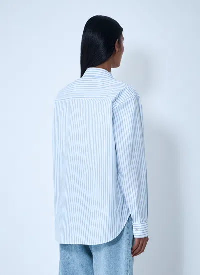 Moncler Women Striped Shirt With Logo Patch In Blue