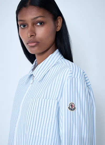 Moncler Women Striped Shirt With Logo Patch In Blue