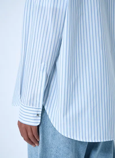 Moncler Women Striped Shirt With Logo Patch In Blue