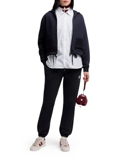 Moncler Cotton Hoodie With Knit Patch Pockets In Purple