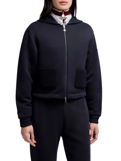 Moncler Cotton Hoodie With Knit Patch Pockets In Purple