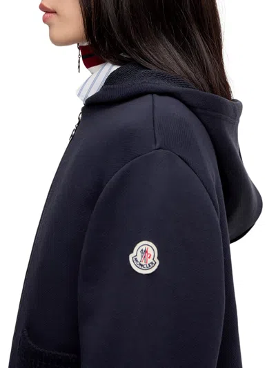 Moncler Cotton Hoodie With Knit Patch Pockets In Purple