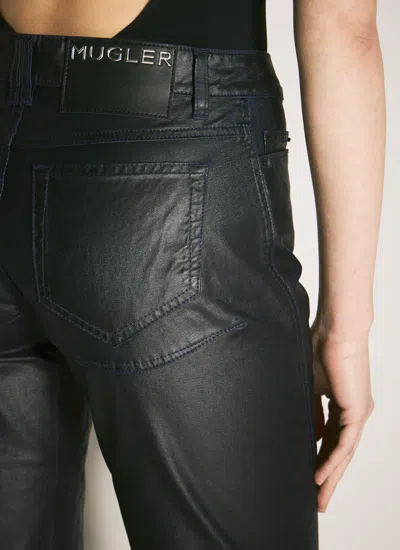 Mugler Women Waxed Straight Leg Pants In Black