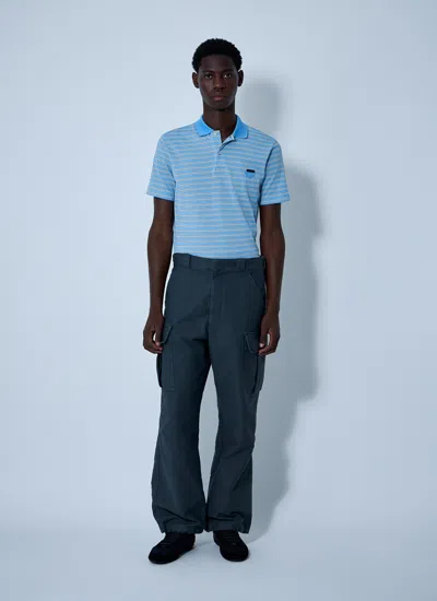 Prada Embroidered Piquet Polo Shirt In Blue