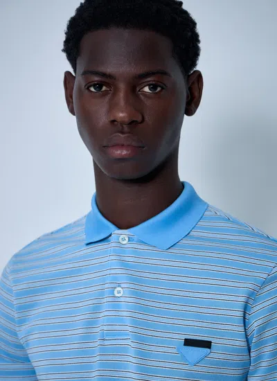 Prada Embroidered Piquet Polo Shirt In Blue