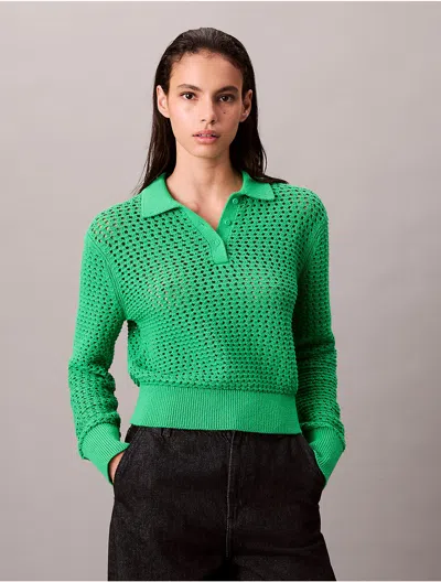 Calvin Klein Jeans Est.1978 Calvin Klein Women's Open Stitch Polo Sweater