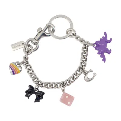 Coach Motif Chain Keyring In Metallic