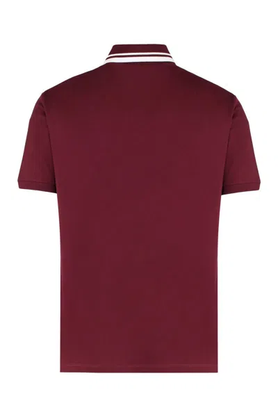 Gucci Bordeaux Polo Shirt With Striped Motif On The Collar And Double G Embroidery On The Front In C In Red