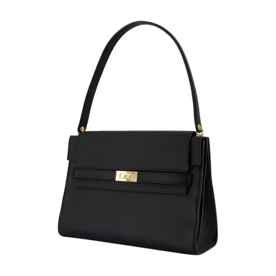 Tory Burch Structured Leather Shoulder Bag With Gold-tone Clasp In Black