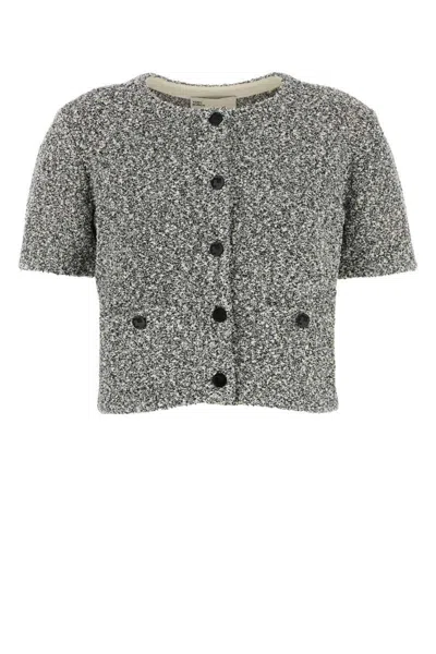 Tory Burch Two-tone Stretch Tweed Cardigan In Gray