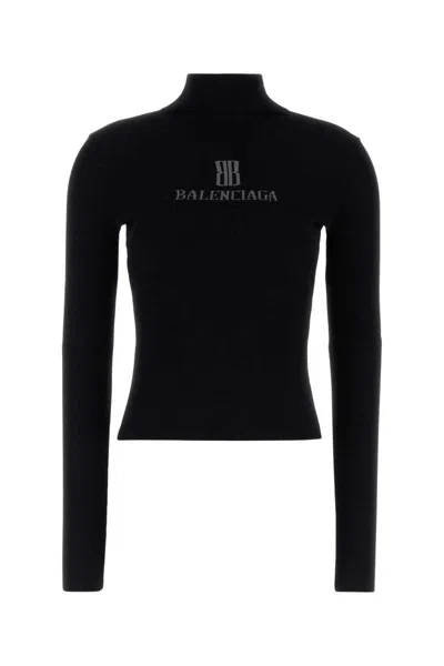 Balenciaga Viscose Nano Bb High Neck Sweater In Black