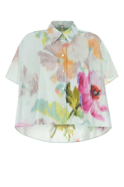 Loewe Short Sleeve Trapeze Shirt In Cotton And Silk In Blue