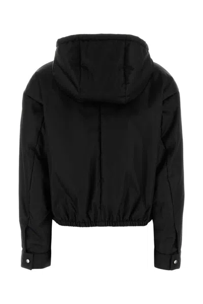 Prada Nylon Padded Jacket With Hood And Elasticated Hem In Black