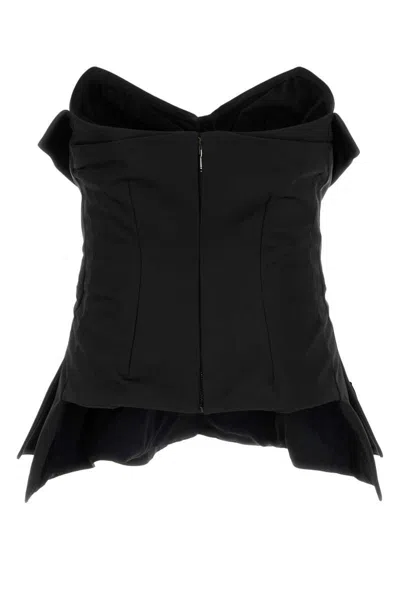 Alexander Mcqueen Silk Blend Strapless Bustier With Bow Detail In Black