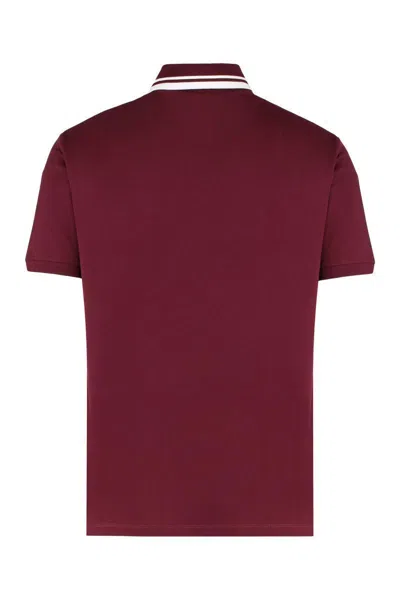 Gucci Bordeaux Polo Shirt With Striped Motif On The Collar And Double G Embroidery On The Front In C In Red