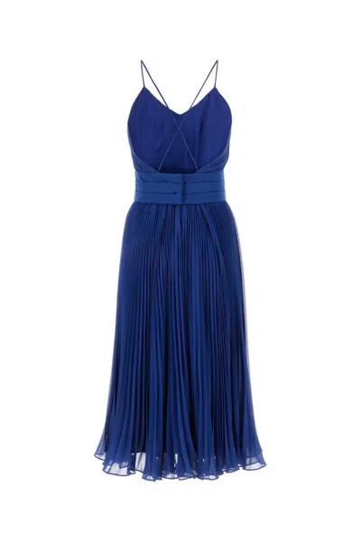 Max Mara Navy Blue Shoesino Pleated Dress In Blue